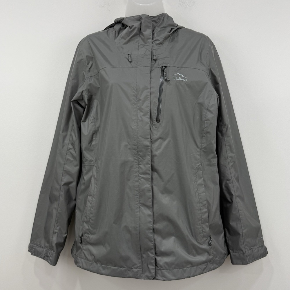 LL Bean Trail Model Rain Jacket Womens L Gray Hiking Hooded Full Zip Camping